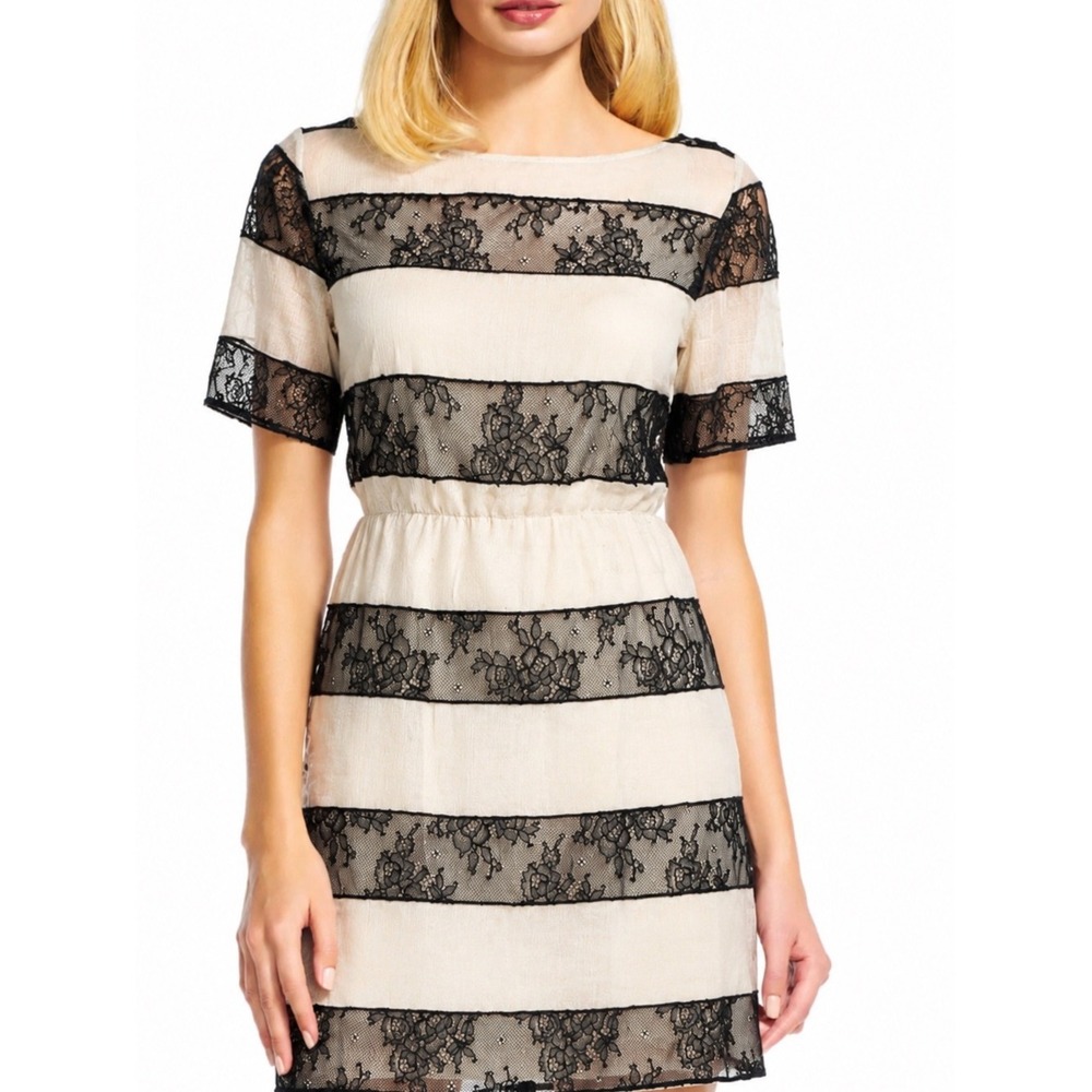 Alice + Olivia Black and White Lace Stripe Silk Blend Mini Dress Size XS